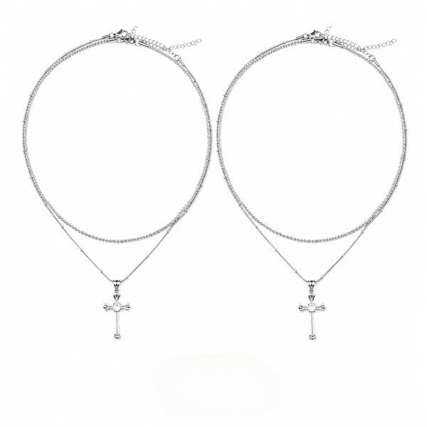  Vintage Ornate Cross Layered Necklace Set Titanium Steel - friendship necklace gift from Bestie Keepsake