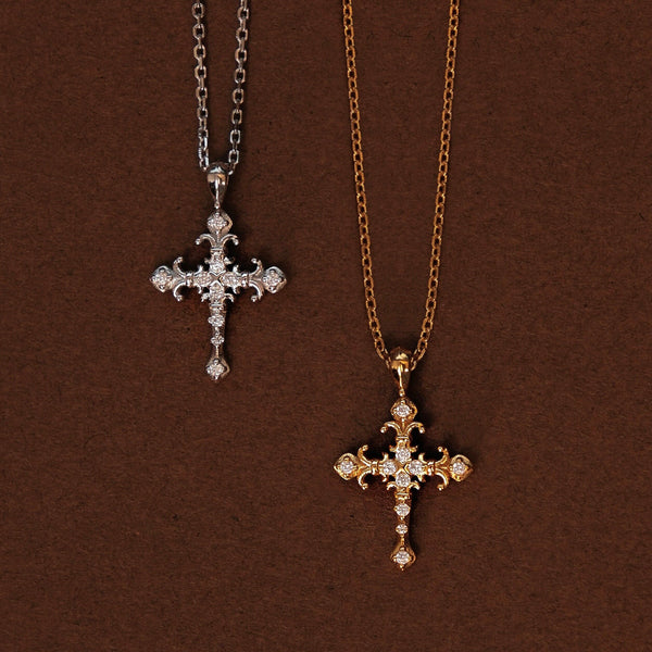  Ornate Iris Cross Pendant Necklace in 925 Sterling Silver - friendship necklace gift from Bestie Keepsake