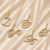  Cursive Pave Initial Pendant Necklace - friendship necklace gift from Bestie Keepsake