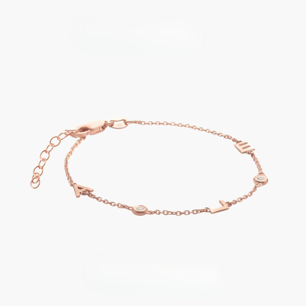  Dainty Initial & Heart Stone Bracelet in 18K Gold Plated S925 Silver - friendship necklace gift from Bestie Keepsake