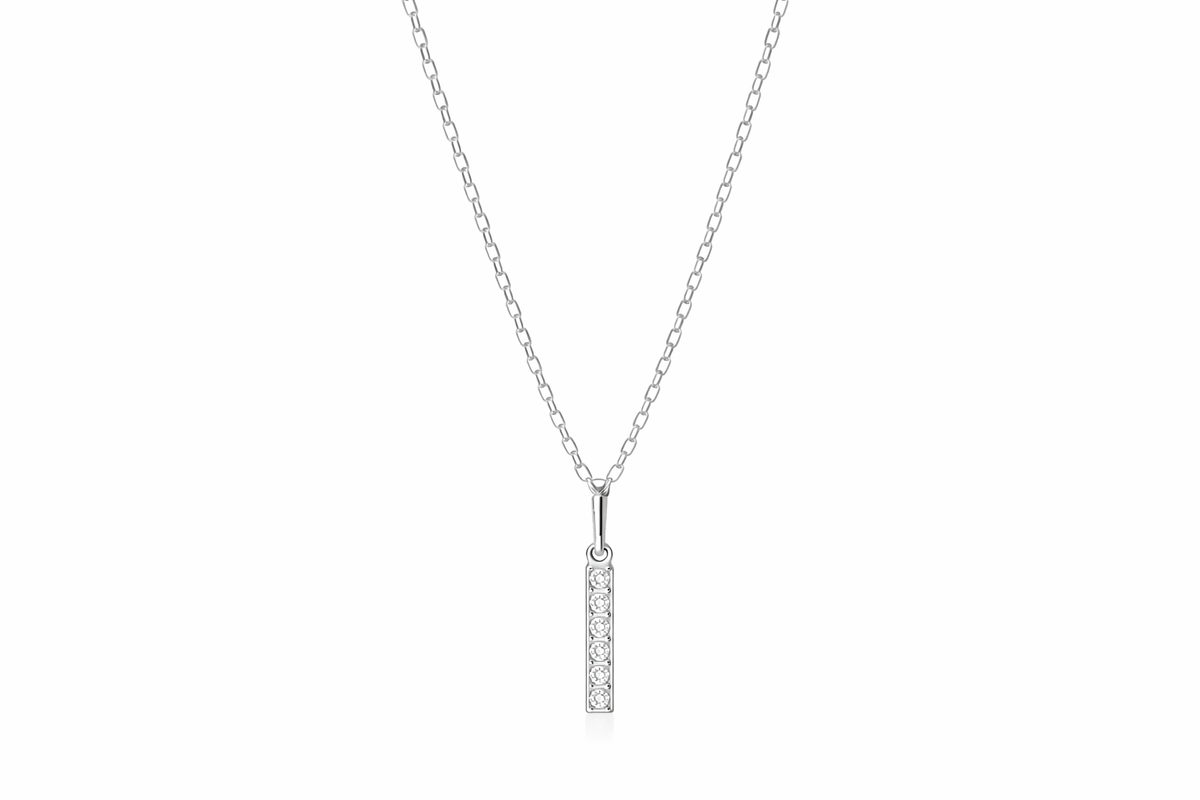  Pave Slender Bar Necklace in 925 Sterling Silver - friendship necklace gift from Bestie Keepsake