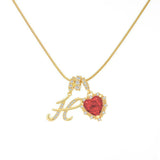  Ornate Script Initial & Red Heart Necklace in 18K Gold Plated - friendship necklace gift from Bestie Keepsake