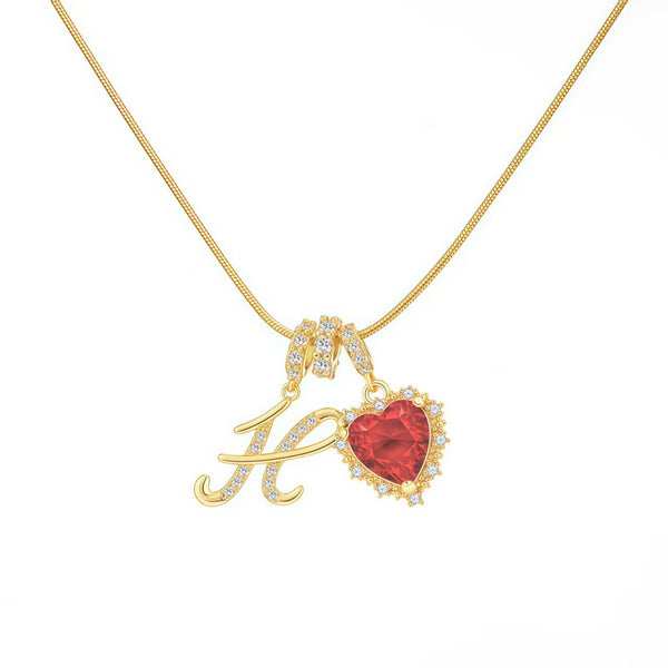  Ornate Script Initial & Red Heart Necklace in 18K Gold Plated - friendship necklace gift from Bestie Keepsake