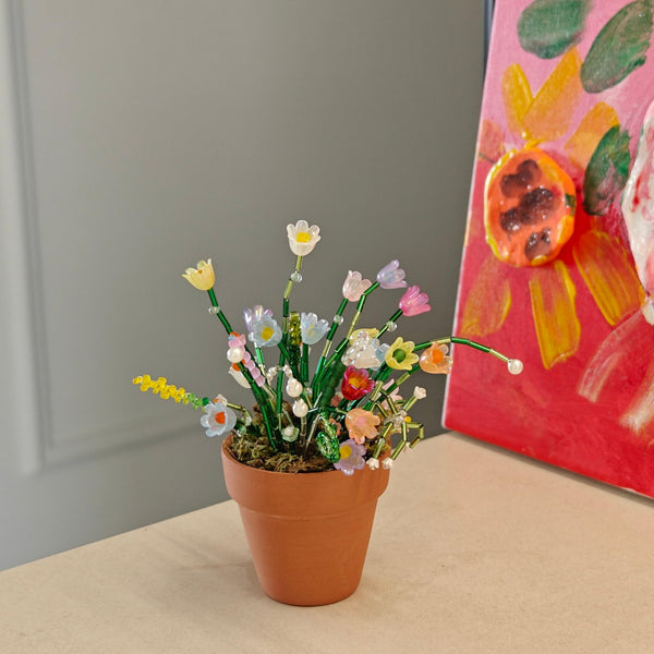 Mini beaded flower pot desk decor