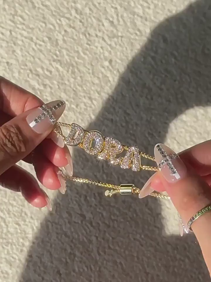 Custom Pavé Letter Slider Bracelet in Gold-Plated Copper